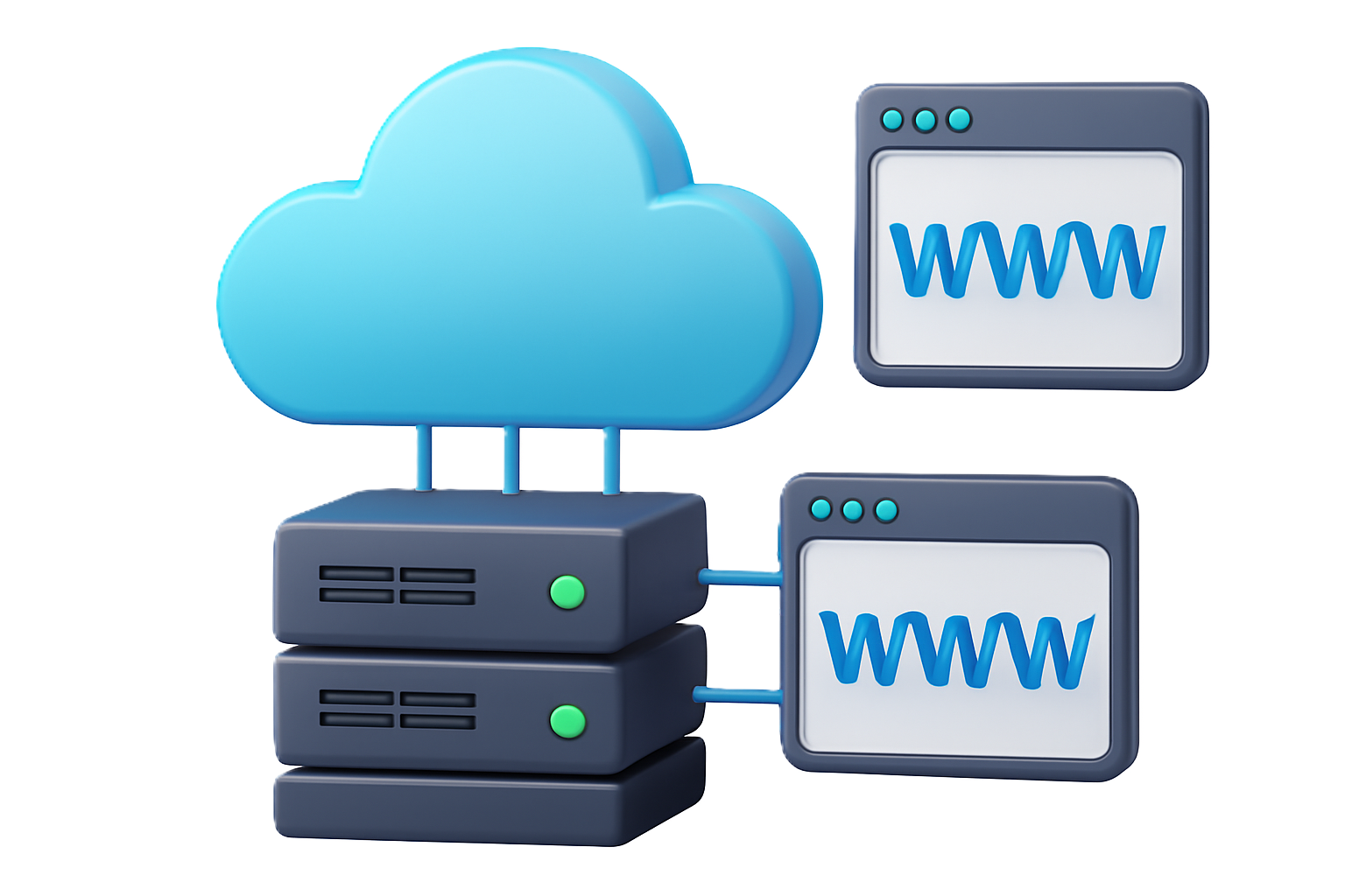 web hosting servers with cloud and website icons
